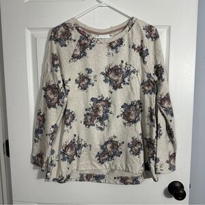 J. Jill sz M pleated back floral print sweatshirt, cotton, cottagecore, cozy